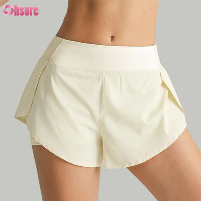 Warm verkaufte Running Shorts für Frauen mit hoher Taille Schnelle Trockene Doppelschicht Sportliche Trainingshosen Taschen Atmung Fitness Yoga tragen