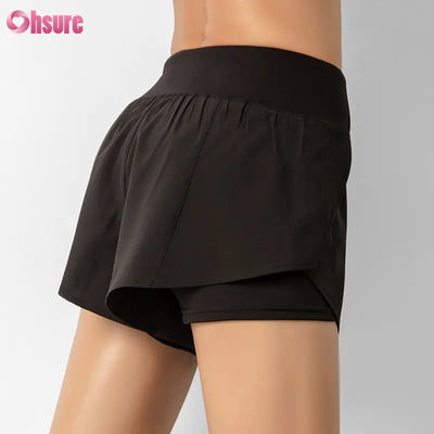Warm verkaufte Running Shorts für Frauen mit hoher Taille Schnelle Trockene Doppelschicht Sportliche Trainingshosen Taschen Atmung Fitness Yoga tragen
