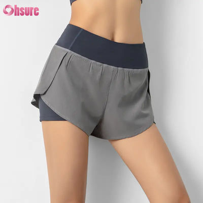 Warm verkaufte Running Shorts für Frauen mit hoher Taille Schnelle Trockene Doppelschicht Sportliche Trainingshosen Taschen Atmung Fitness Yoga tragen