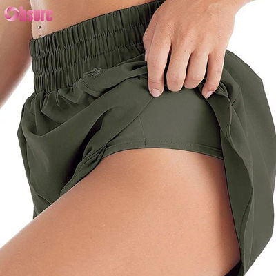Sportshorts für Frauen mit hoher Taille, schnell trocknende, elastische, modische Lauf- und Sportshorts mit Taschen