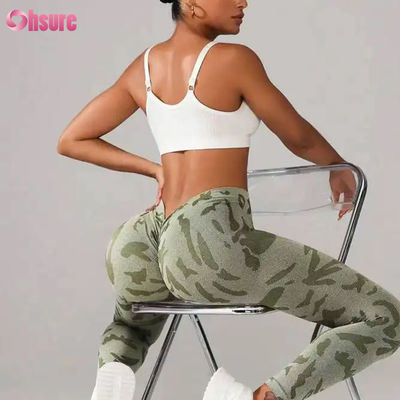 Weibliche Hochwaage Nahtlose Tarnung Druck Leggings V Waist Push Hosen für Gelegenheitssport Training Elastizierte Taille Fitness Leggings