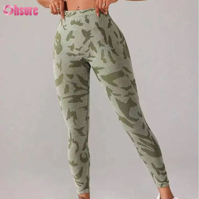 Weibliche Hochwaage Nahtlose Tarnung Druck Leggings V Waist Push Hosen für Gelegenheitssport Training Elastizierte Taille Fitness Leggings