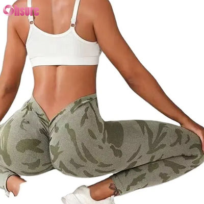 Weibliche Hochwaage Nahtlose Tarnung Druck Leggings V Waist Push Hosen für Gelegenheitssport Training Elastizierte Taille Fitness Leggings