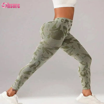 Weibliche Hochwaage Nahtlose Tarnung Druck Leggings V Waist Push Hosen für Gelegenheitssport Training Elastizierte Taille Fitness Leggings