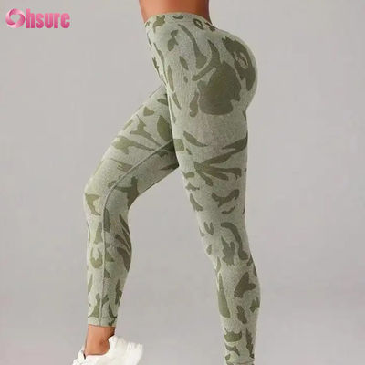 Weibliche Hochwaage Nahtlose Tarnung Druck Leggings V Waist Push Hosen für Gelegenheitssport Training Elastizierte Taille Fitness Leggings