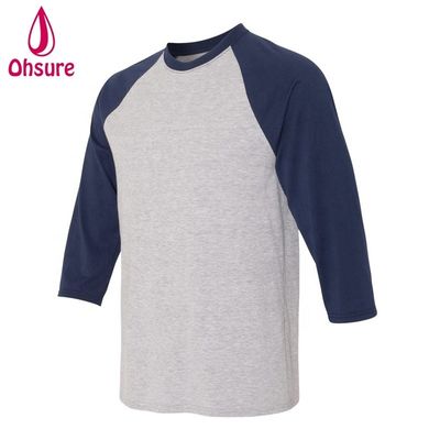 Fitness-T-Shirt mit Dreiviertelärmeln, Baumwoll-Tops, lässige T-Shirts, Rundhalsausschnitt, Herren-T-Shirt, zweifarbiger Patchwork-Sport-T-Shirt
