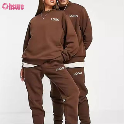 Custom Männer Hoodies und Jogger Sets Solides Logo Brauner Sweatsuit Unisex Locker Baumwolle Gürtel Unisex Tracksuit