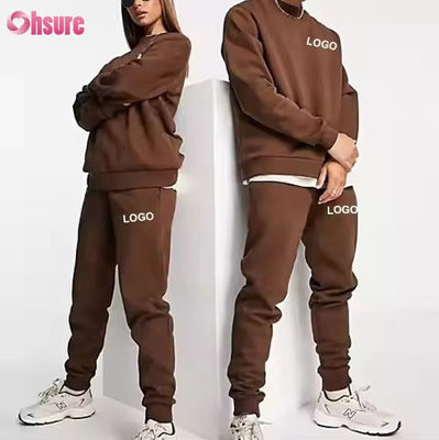 Custom Männer Hoodies und Jogger Sets Solides Logo Brauner Sweatsuit Unisex Locker Baumwolle Gürtel Unisex Tracksuit