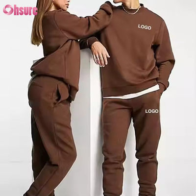 Custom Männer Hoodies und Jogger Sets Solides Logo Brauner Sweatsuit Unisex Locker Baumwolle Gürtel Unisex Tracksuit