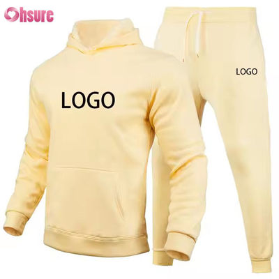 Custom Männer Hoodies und Jogger Sets Solides Logo Brauner Sweatsuit Unisex Locker Baumwolle Gürtel Unisex Tracksuit