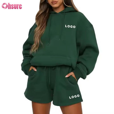 Großhandel Frauen Übergrößene Sweat Shorts und Hoodie Set 2 Stück Hoodie Track Suit Custom Logo