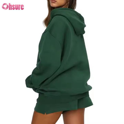 Großhandel Frauen Übergrößene Sweat Shorts und Hoodie Set 2 Stück Hoodie Track Suit Custom Logo
