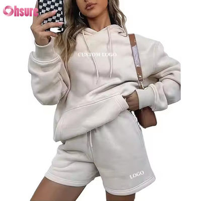 Großhandel Frauen Übergrößene Sweat Shorts und Hoodie Set 2 Stück Hoodie Track Suit Custom Logo