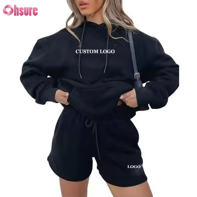 Großhandel Frauen Übergrößene Sweat Shorts und Hoodie Set 2 Stück Hoodie Track Suit Custom Logo