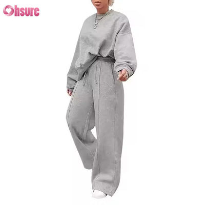 Individuelles Freizeit-Mode-Set in Übergröße, 2-teilig, Jogging-Sweatshirt, Hose mit weitem Bein und ausgestelltem Saum, Trainingsanzug für Damen