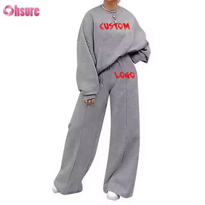 Individuelles Freizeit-Mode-Set in Übergröße, 2-teilig, Jogging-Sweatshirt, Hose mit weitem Bein und ausgestelltem Saum, Trainingsanzug für Damen