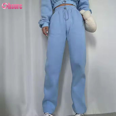 OEM Hochwertiges Fleece-Baumwoll-Sweatshirt und Hoodie-Set Outdoor Cropped Hoodie Top Zweiteiliges Set Damenbekleidung