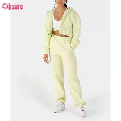 Damen-Zwei-Teil-Outfits Sweatsuit Fleece Long Sleeve Zip Up Hoodies Schnitt-Sweatshirts Sweatpants Jogger Set