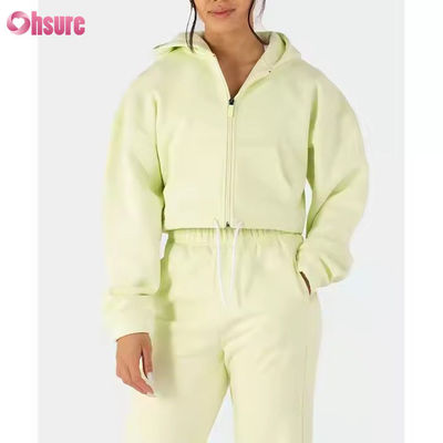 Damen-Zwei-Teil-Outfits Sweatsuit Fleece Long Sleeve Zip Up Hoodies Schnitt-Sweatshirts Sweatpants Jogger Set