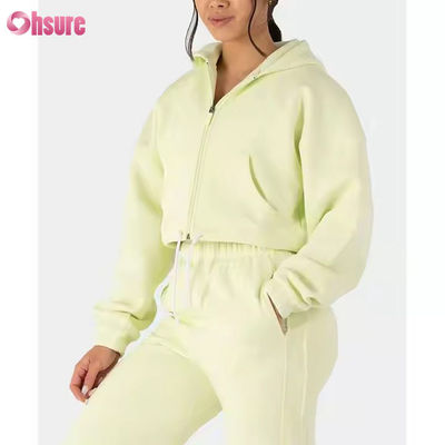 Damen-Zwei-Teil-Outfits Sweatsuit Fleece Long Sleeve Zip Up Hoodies Schnitt-Sweatshirts Sweatpants Jogger Set
