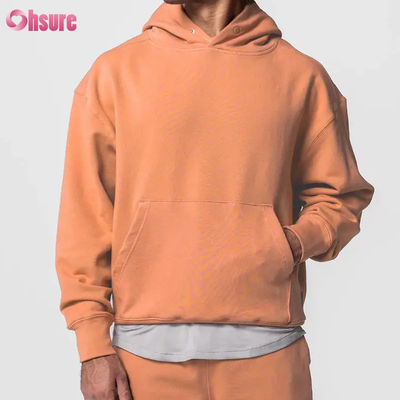 Heiß verkaufter übergroßer Sport-Hoodie für Herren, 100 % Baumwolle, Basic, einfarbig, langärmliger Pullover-Sweatshirt, Tasche, Winter, Basic-Jersey