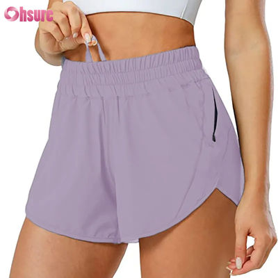 Mode-Frauen Schnelltrocknungs-Drawstring-Design-Sport-Shorts mit Reißverschluss