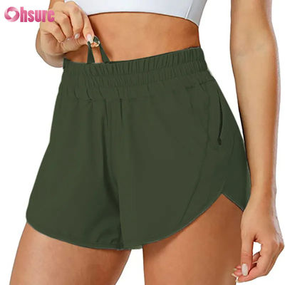Mode-Frauen Schnelltrocknungs-Drawstring-Design-Sport-Shorts mit Reißverschluss