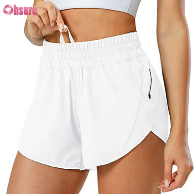 Mode-Frauen Schnelltrocknungs-Drawstring-Design-Sport-Shorts mit Reißverschluss