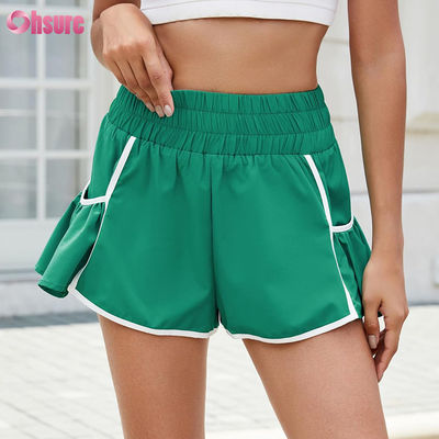 Frauen High Waist Athletic Running Shorts Workout Fitnessstudio Schnelle Trockene Fließende Shorts mit Taschen Feste Farbe Schnelle Trocknung Shorts