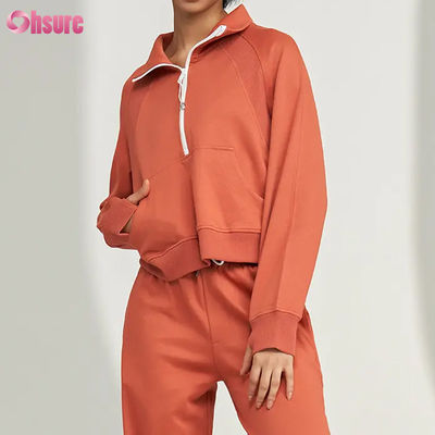 Benutzerdefiniertes Logo Neue Mode Einfarbig Tasche Pullover Halber Reißverschluss Freizeit Sport Fitness Sweatshirt OEM Hohe Qualität für Damen