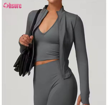 Sonnenschutzjacke Halskrause Reißverschluss Langärme Femme Yogajacke Sweatshirts für Frauen Enge Outdoor Fitness Sports Tops