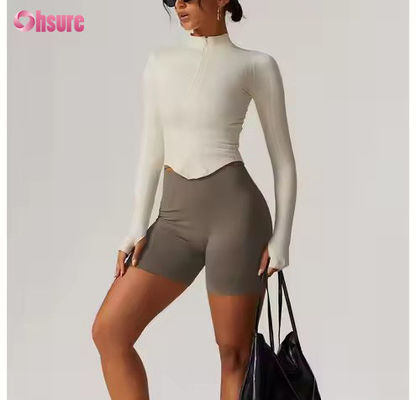 Sonnenschutzjacke Halskrause Reißverschluss Langärme Femme Yogajacke Sweatshirts für Frauen Enge Outdoor Fitness Sports Tops