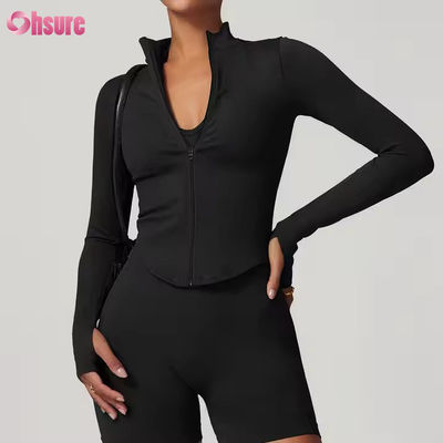 Sonnenschutzjacke Halskrause Reißverschluss Langärme Femme Yogajacke Sweatshirts für Frauen Enge Outdoor Fitness Sports Tops