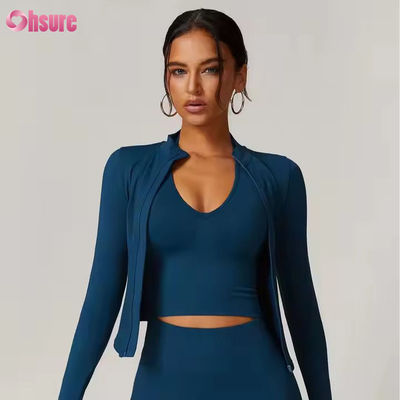 Sonnenschutzjacke Halskrause Reißverschluss Langärme Femme Yogajacke Sweatshirts für Frauen Enge Outdoor Fitness Sports Tops