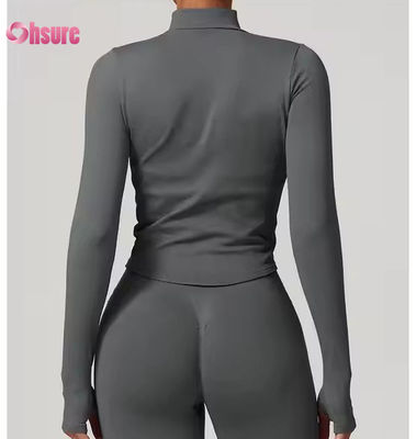 Sonnenschutzjacke Halskrause Reißverschluss Langärme Femme Yogajacke Sweatshirts für Frauen Enge Outdoor Fitness Sports Tops