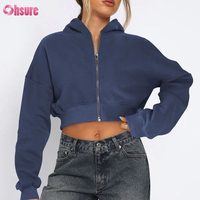 Fitness-Jacke für Damen mit durchgehendem Reißverschluss, bequem, dehnbar, weich, thermisch, winddicht, Vier-Wege-Stretch, nahtlos, Winter, mit Kapuze