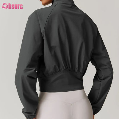 Frauen hochwertige Reißverschluss Training Jacken Custom Fitness Stand-up Kragen Winddicht Yoga Tops Großhandel Strick Winter Badge