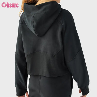 Individuelles Logo Damen Vintage Fleecejacke mit durchgehendem Reißverschluss für Winterlauf Yoga Fitnessstudio Kapuzenpullover Daumenlöcher Futter Strickstoff