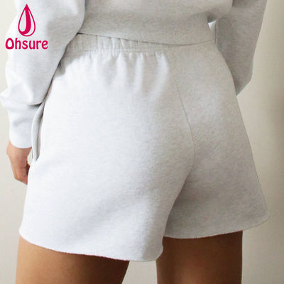 Großhandel Custom Logo Schweißshorts mit hoher Taille Frauen Fitness Fitness Gym Training Shorts mit hoher Taille Loose Inseam Taschen Roh Hem Casual