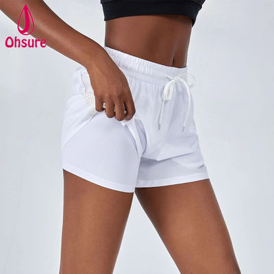 Hochwertige Frauen 2 in 1 Fitness-Shorts Mesh Quick Dry Sportbekleidung Loose Fit Yoga Hosen Custom Running Shorts