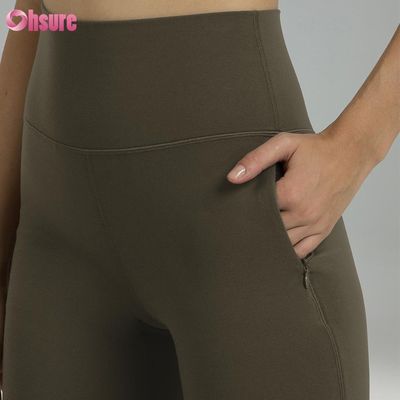 80% Nylon 20% Spandex Blend 220 Gramm Nackte Softy Gymnase Hosen Elastische Taille Training Flare Leggings für Frauen