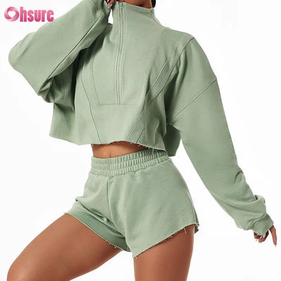 2024 Neue Mode Hochwertiges Custom Damen Loose Sports Hoodie Set Langärme Zipper Stand Sweatshirts für den Winter