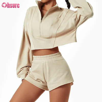 2024 Neue Mode Hochwertiges Custom Damen Loose Sports Hoodie Set Langärme Zipper Stand Sweatshirts für den Winter