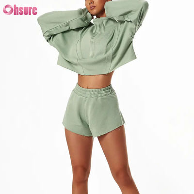 2024 Neue Mode Hochwertiges Custom Damen Loose Sports Hoodie Set Langärme Zipper Stand Sweatshirts für den Winter