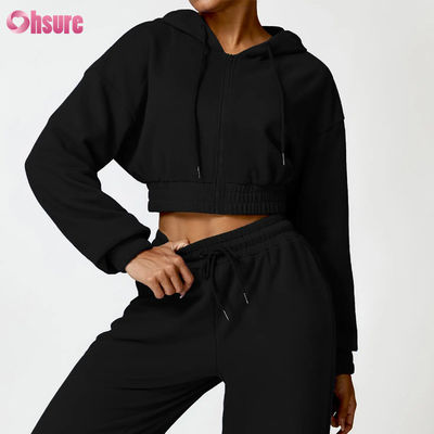 2025 NEUE Mode Hochwertige Polyester / Baumwolle Hoodie Jacke mit Reißverschluss Kapuze Loose Long Sleeve Design für Gym Sport Fitness