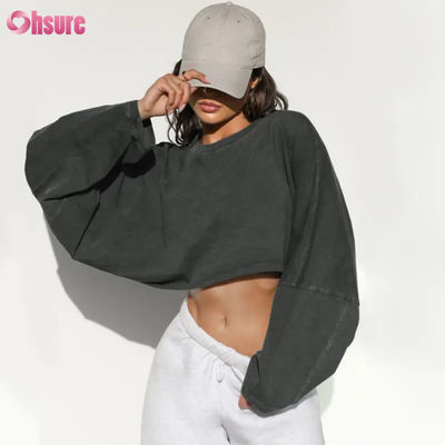 2025 Neue Mode Leichte Kapuzenpullover Oversized Damen Hoodies Rundhals und Jogger Crop Top