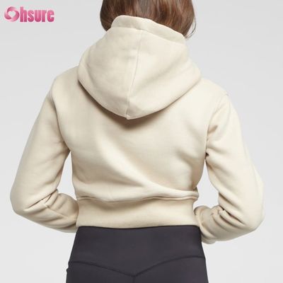 Individueller schlichter Sweatshirt-Damen-Hoodie, bedruckt, schweres Gewicht, Crop-Top, Baumwolle, lässig, kurz, Winter, Druckmuster, gestrickt, mit Kapuze