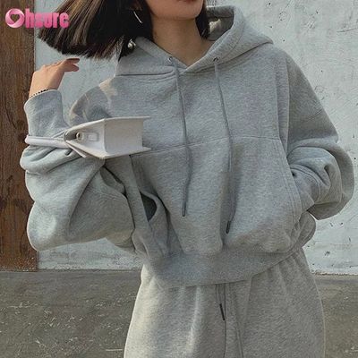 Schwere Baumwoll-Damen-Hoodies mit individuellem Logo, individuelles schlichtes Sweatshirt, Stehkragen, Reißverschluss, Cropped Top