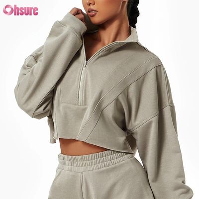 Custom Logo Custom Plain Sweatshirt Frauen Hoodies Druck Schwergewicht Baumwolle Casual Short Sets Frauen Zwei Stück Winter gestrickt