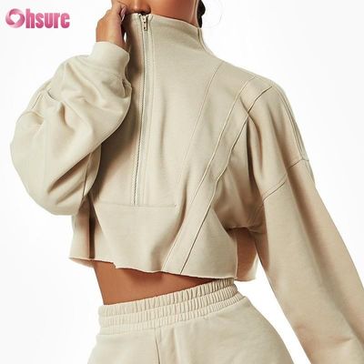 Custom Logo Custom Plain Sweatshirt Frauen Hoodies Druck Schwergewicht Baumwolle Casual Short Sets Frauen Zwei Stück Winter gestrickt